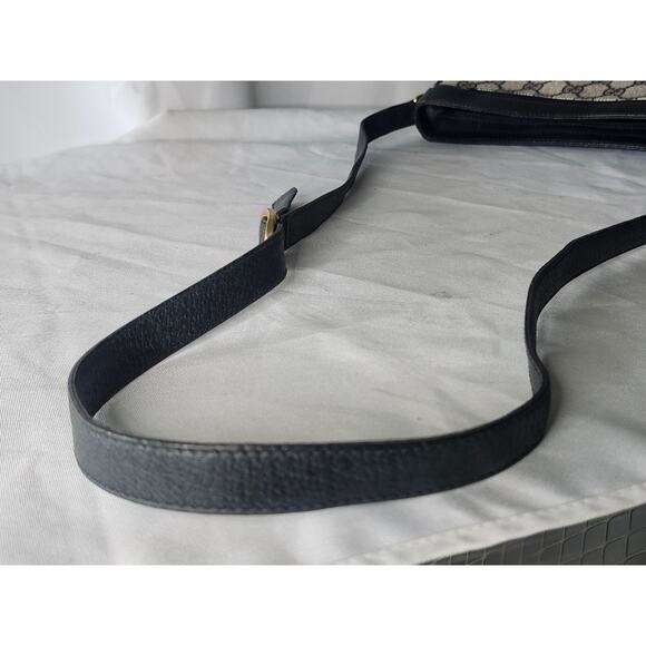 Gucci GG Canvas Shoulder Bag Dark Navy Leather Trim Vintage Adjustable Strap - Picture 12 of 16